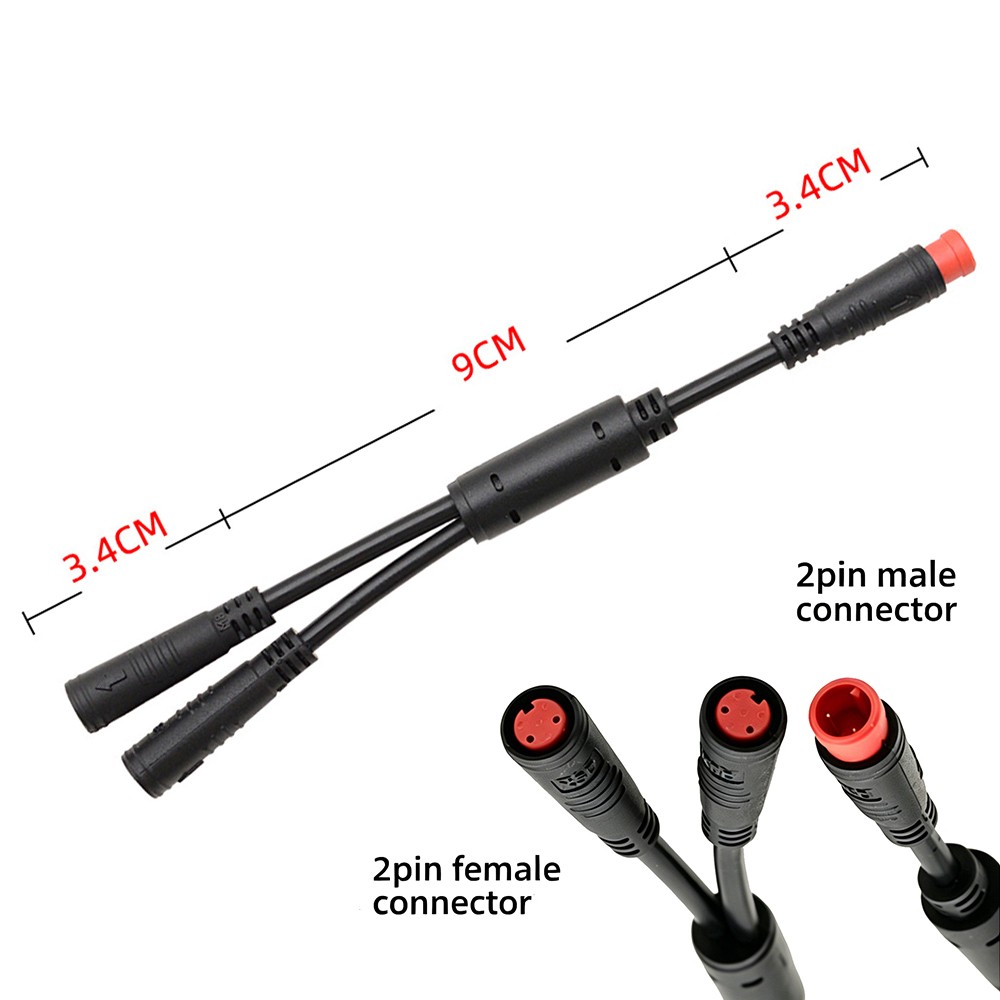 Y-Split 1T2 Extension Cable 2 Female to 1 Male Waterproof Plug Adapter For Ebike