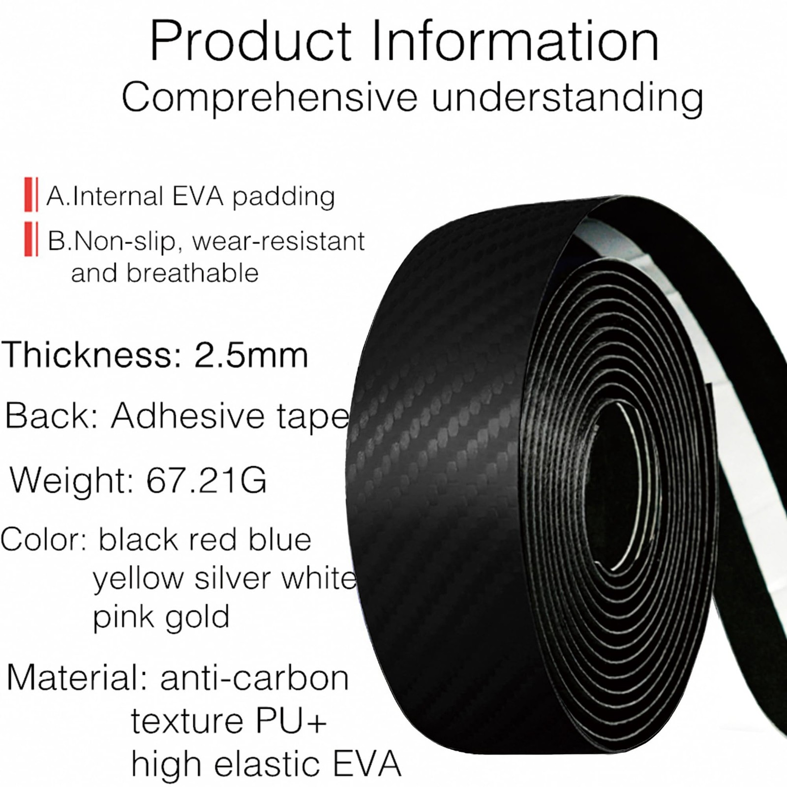 Bicycle Handlebar Tape, Carbon Fiber PU&EVA Road Bike Bar Tape Non-Slip Cycli..
