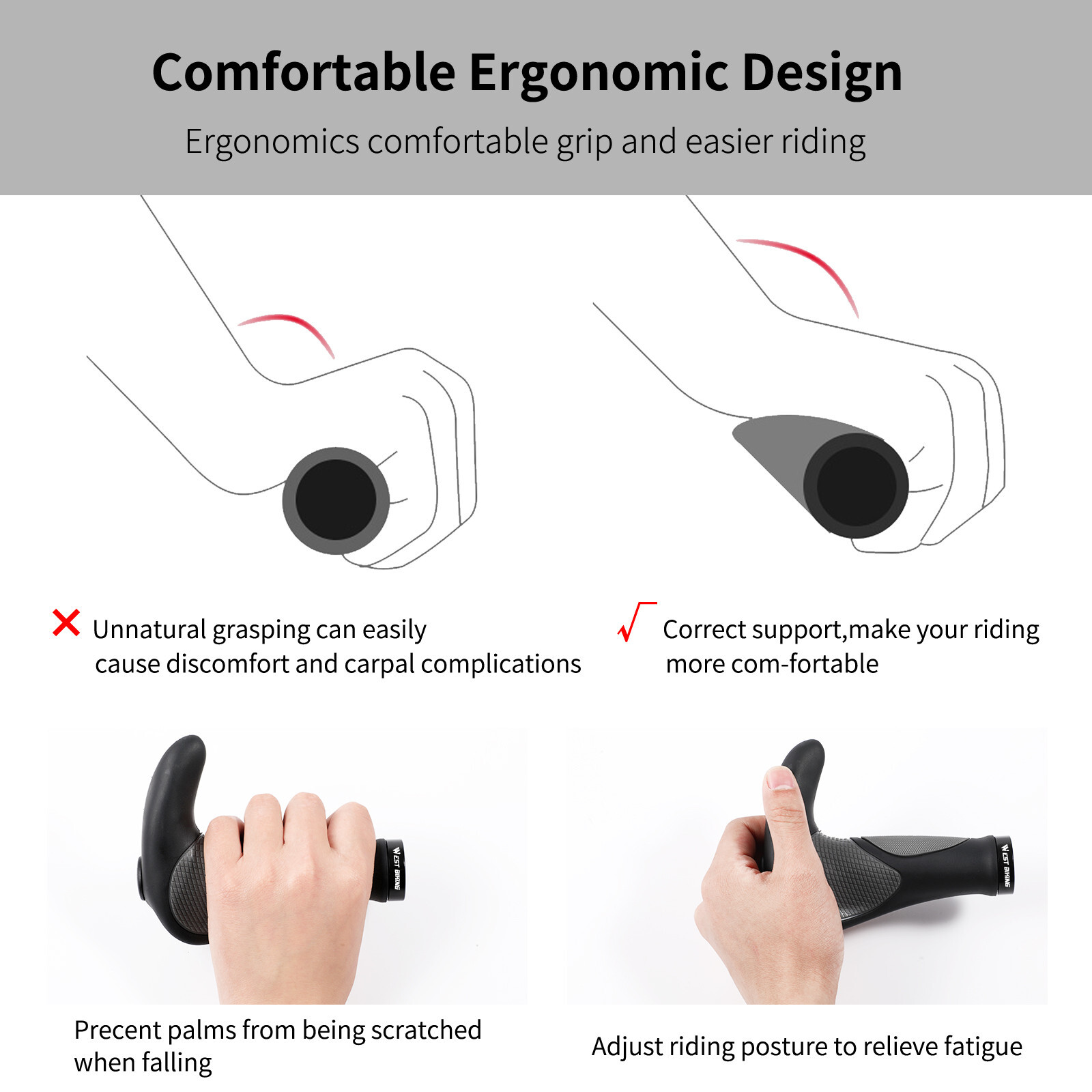WEST BIKING Bike Grip Lock-on Rubber Ergonomic Bicycle Handlebar Bar Ends Plugs