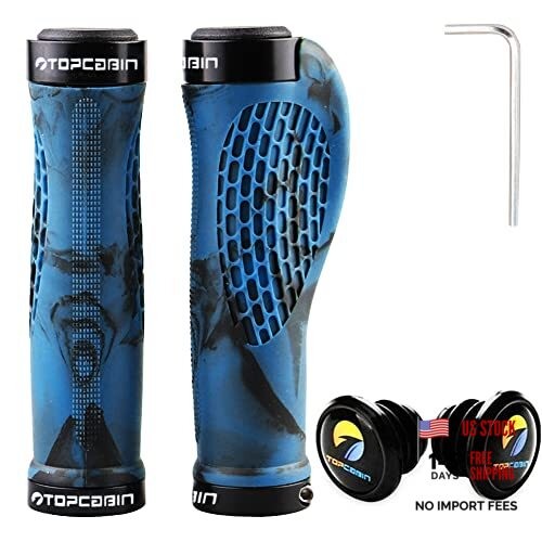 TOPCABIN Ergonomic Bike Grips – Widen Holding Rubber Grips Rubber Blue (1 Pair)