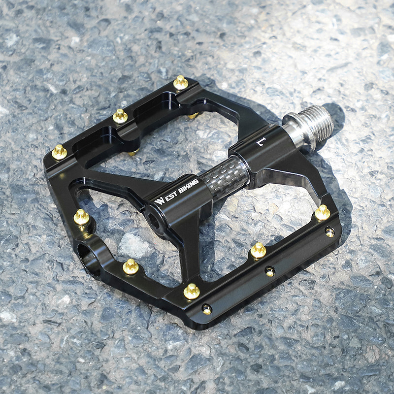WEST BIKING Bike Pedals Carbon Fiber Axle 3 Bearing Bicycle Pedals Black a Pair