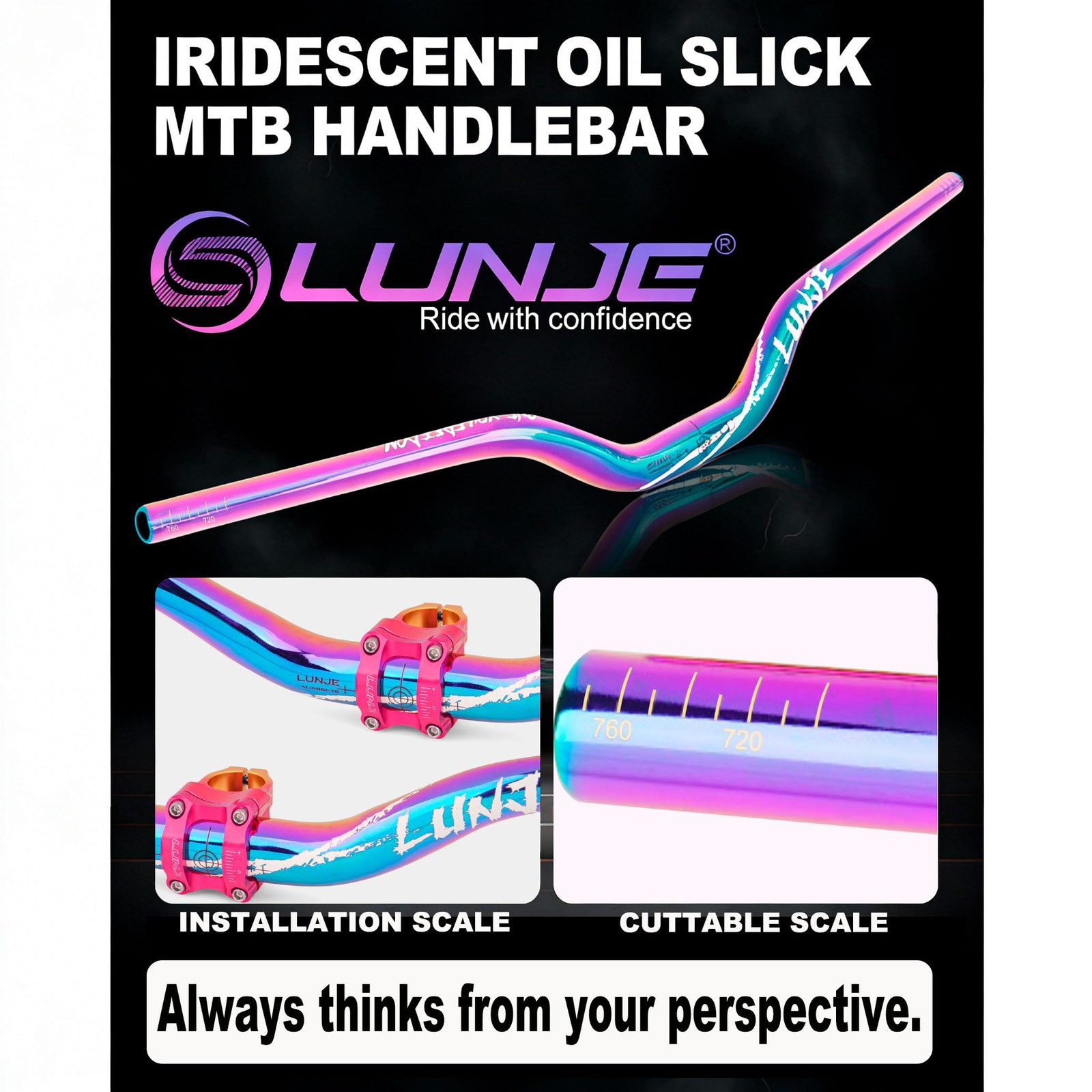 31.8mm Mountain Bike Handlebars, 55mm Rise Options, 780mm Cutable Width, Ligh…