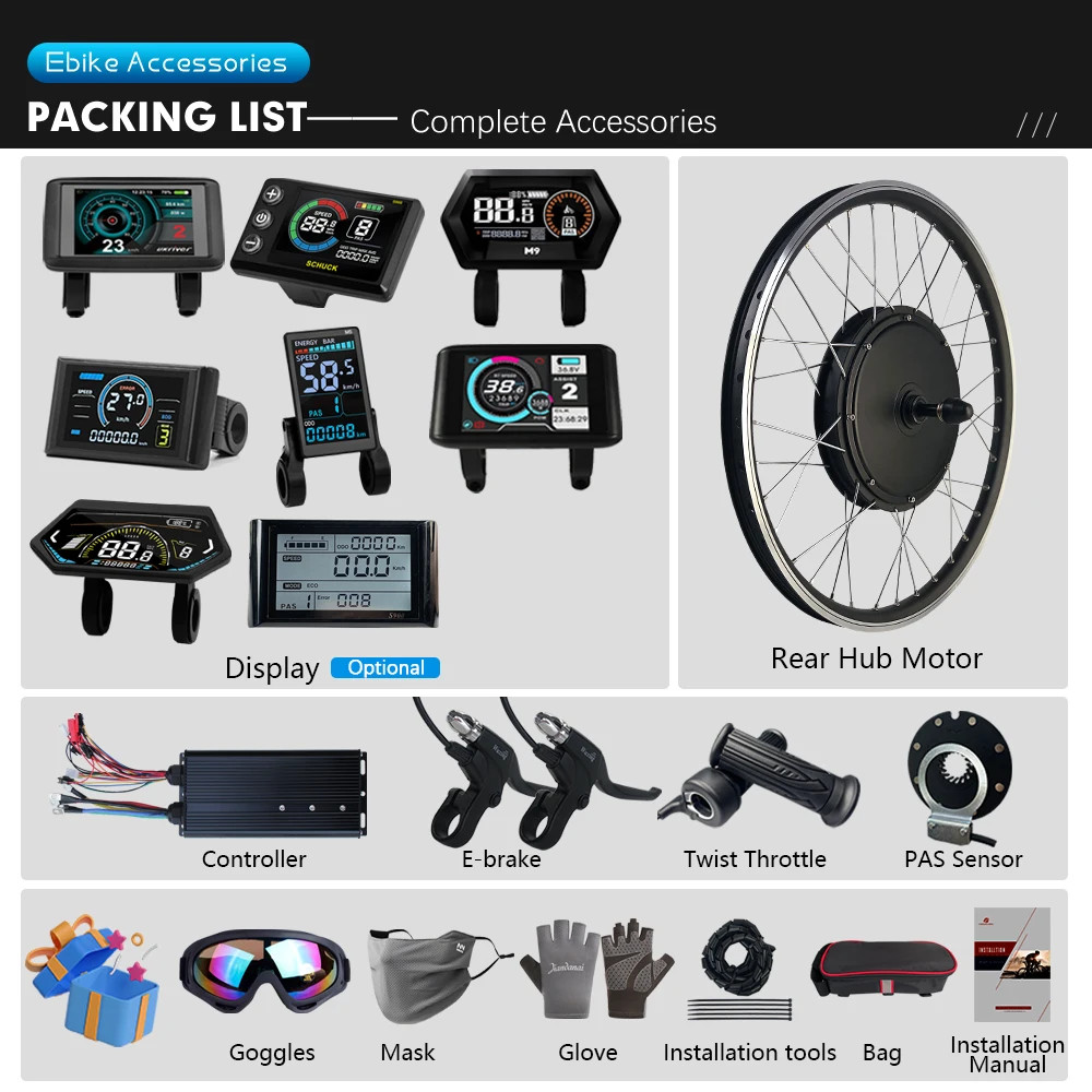 E-bike Conversion Kit 72V 3000W Brushless Rear Wheel Hub Motor Dropout 135mm