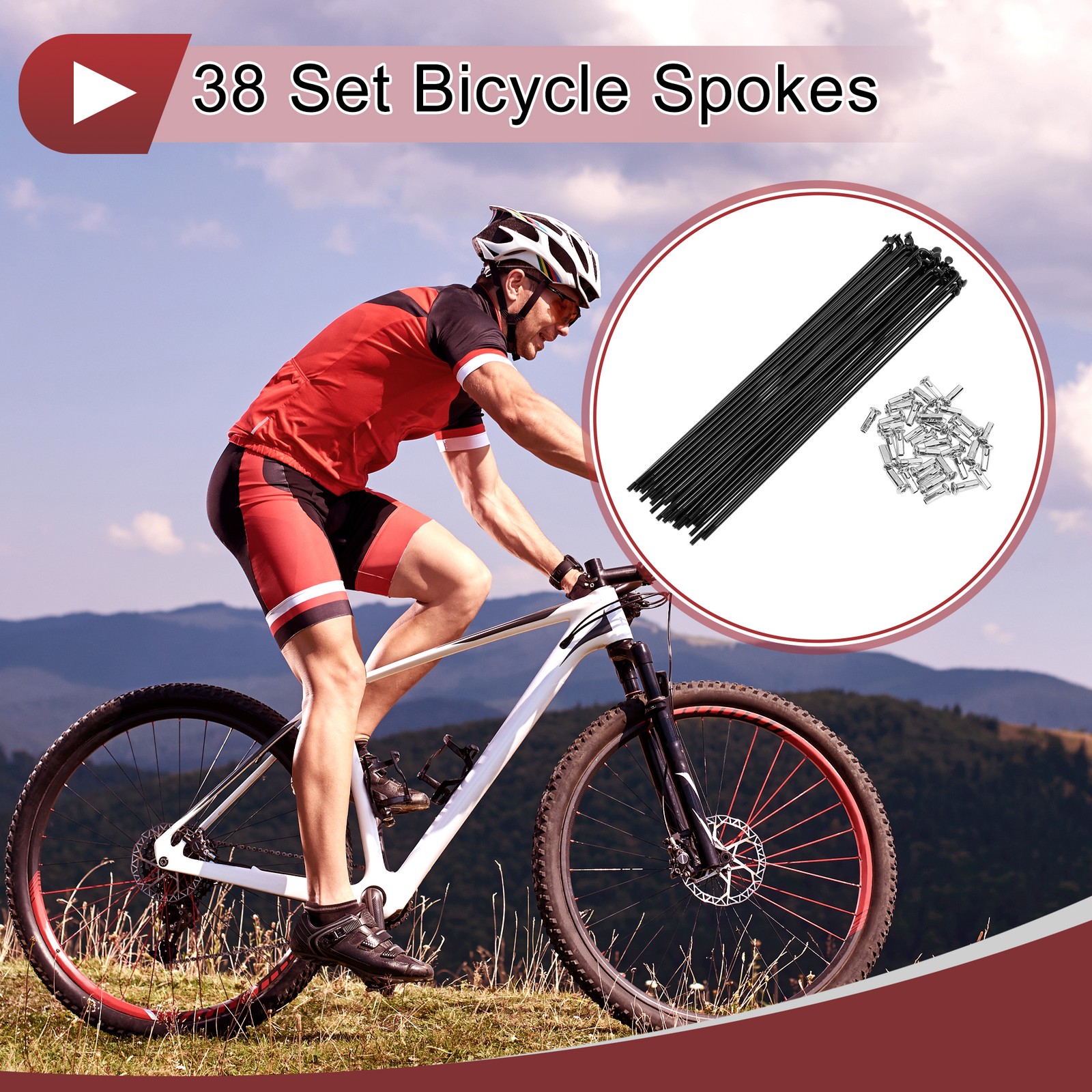38 Set 13G Bicycle Spokes 185mm Bike Wheel Spokes Carbon Steel Black
