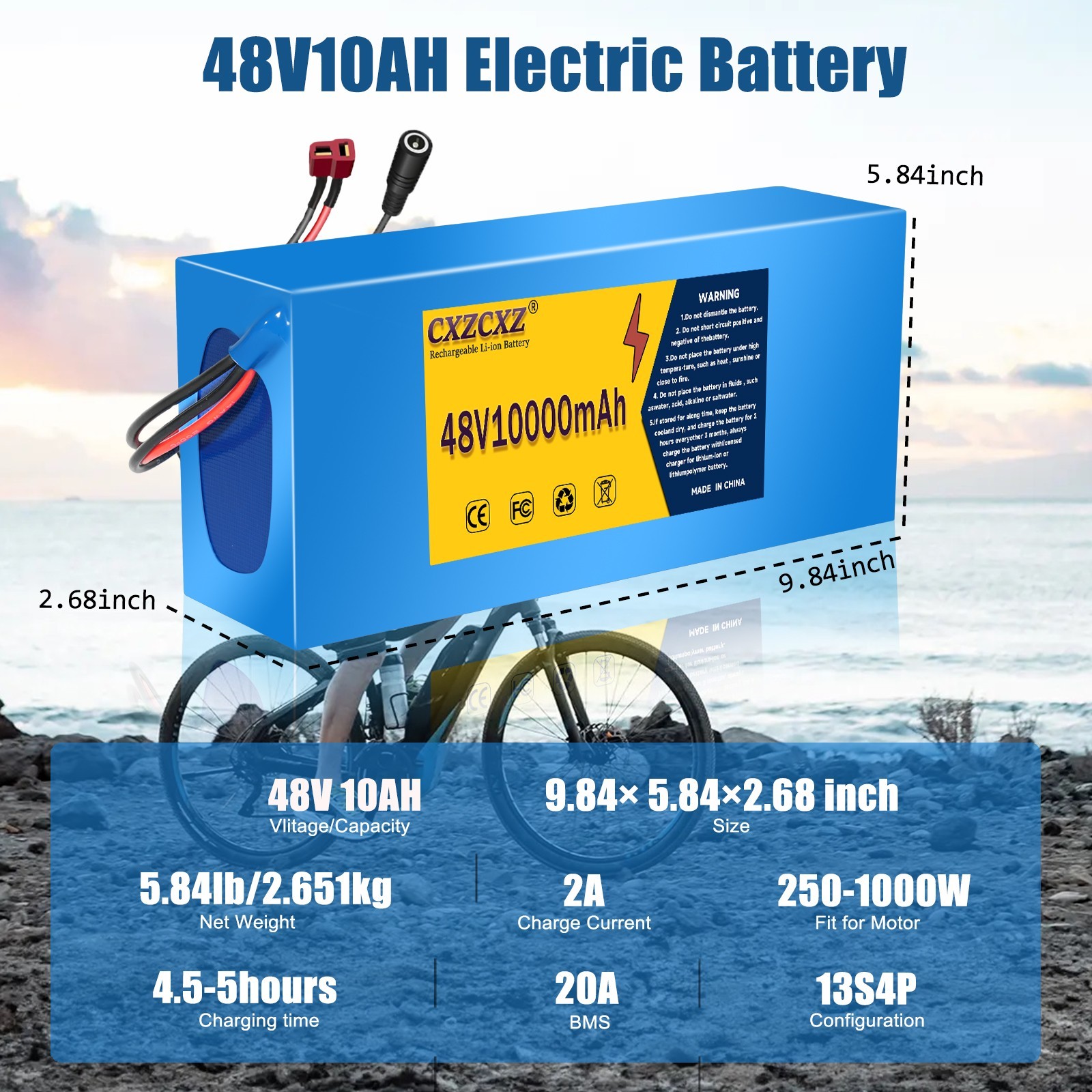48V 10Ah Lithium ebike Battery for 250W-1000W ebike Bicycle Electric Scooter 20A