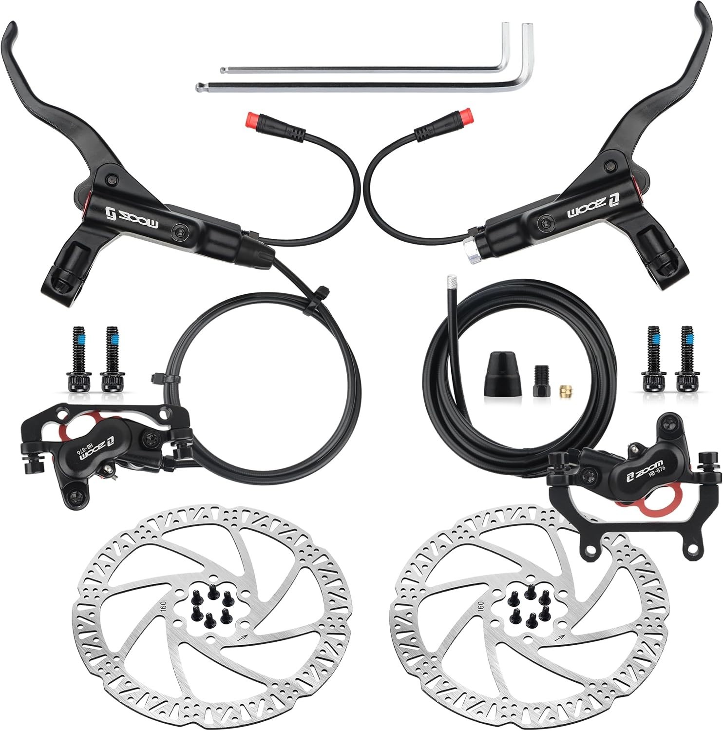 Ebike Hydraulic Brake Set 4-Pistons 160mm Rotors 2-Pin Power-Off Kit Aluminum