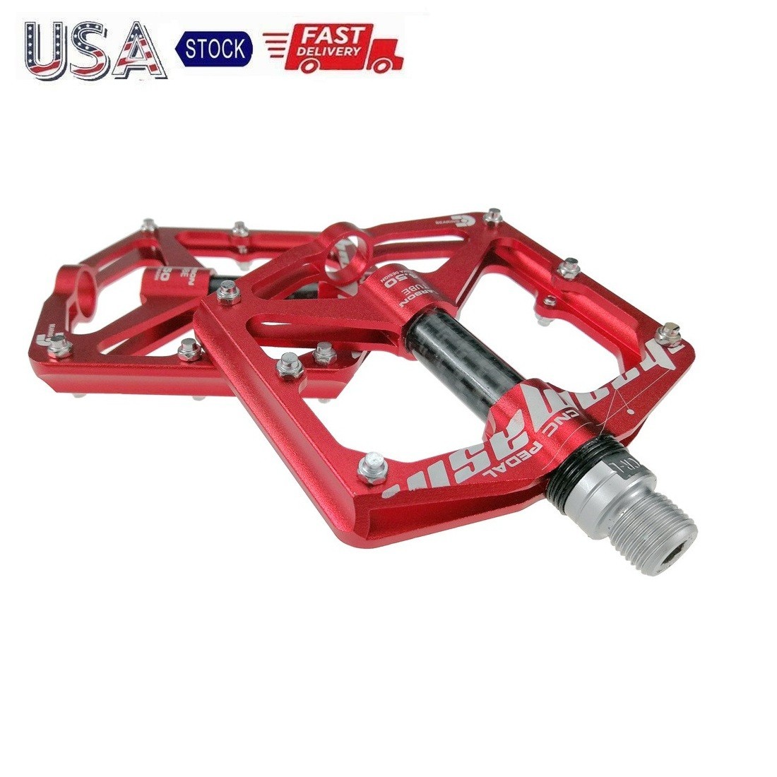 Aluminum Carbon Road MTB Mountain Bike Bicycle Pedal 3 Bearing Flat Pedals Red