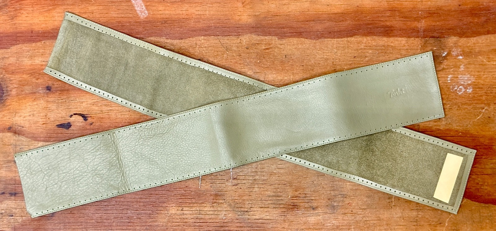 NOS Olive Green Fuji Toshi Leather Stich-Up Handlebar Wrap Kit with Cord • Japan