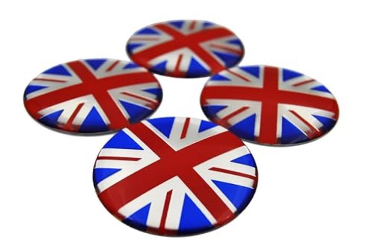 4X Union Jack UK Flag Wheel Center Cap + Valve Stem Cap for Mini Coopers R50