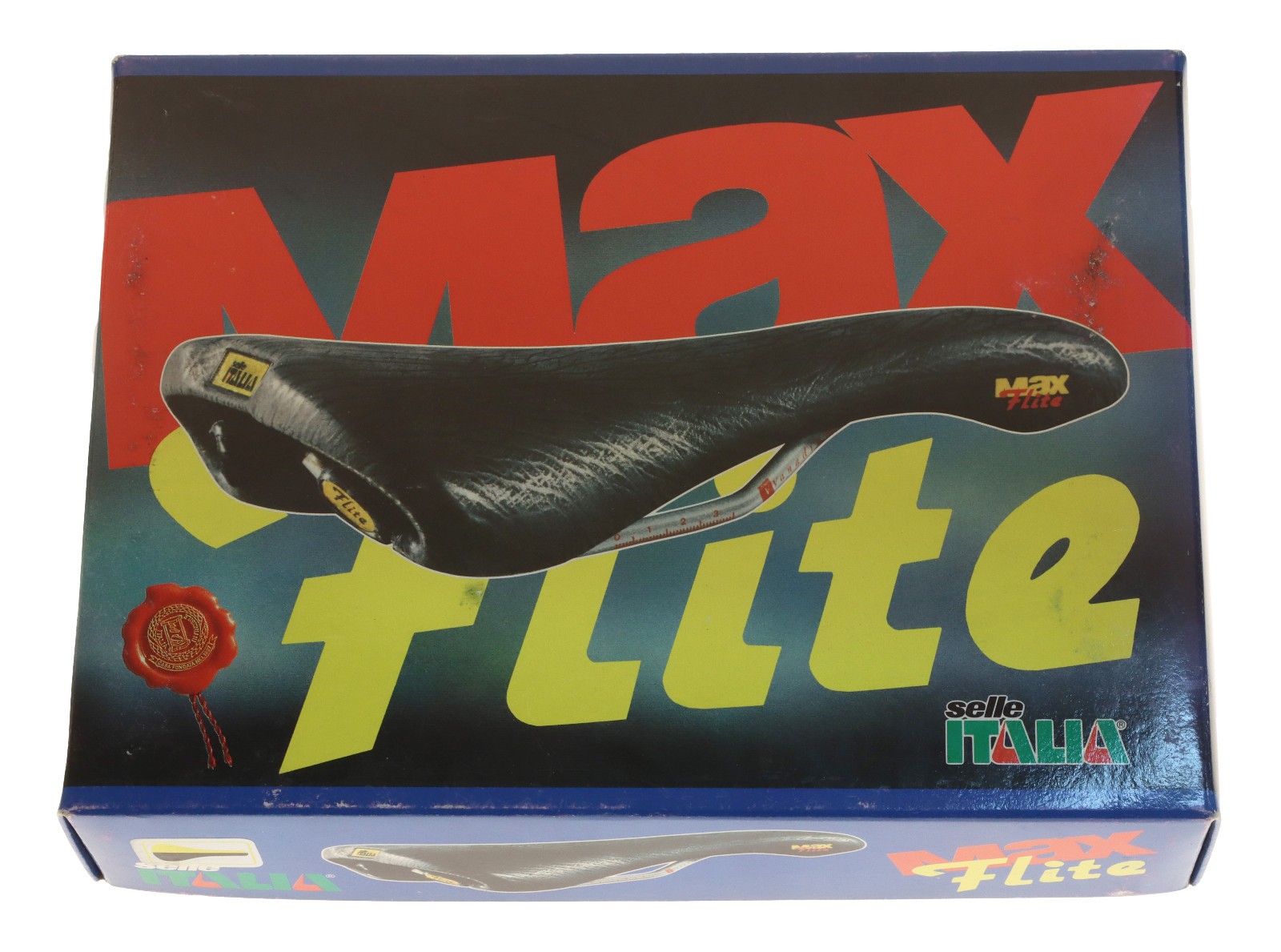 Selle Italia Max Flite Saddle Vanadium Rails Black & Yellow Leather NIB NOS NEW