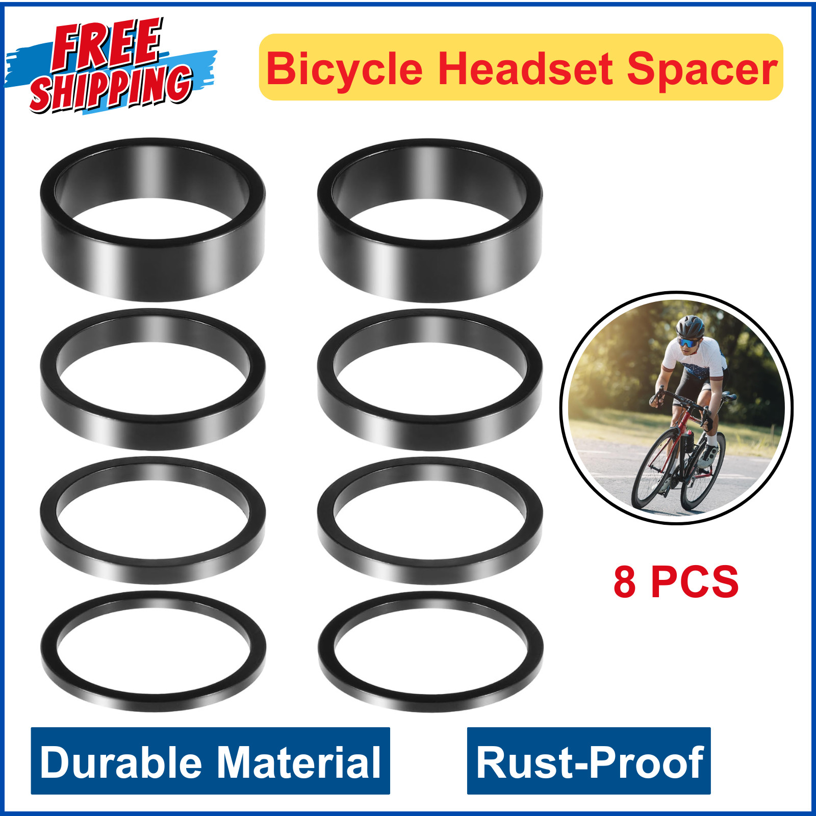 8 PCS Bicycle Headset Spacer, 4 Sizes Aluminium Alloy Bike Handlebar Stem Spacer