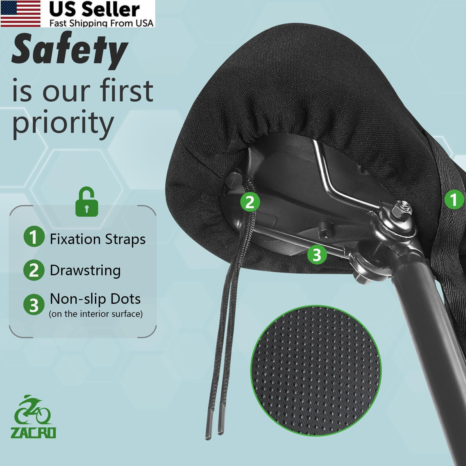 Zacro Wide Bike Seat Cushion – Honeycomb Gel Cover for Large, Black