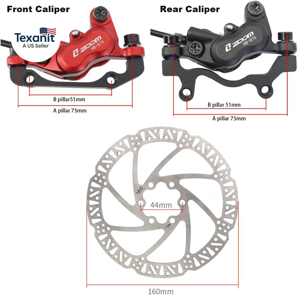 Zoom HB876 4-Piston Pre-Bled Hydraulic Disc Brake Set for Mountain Bike, Bike Di