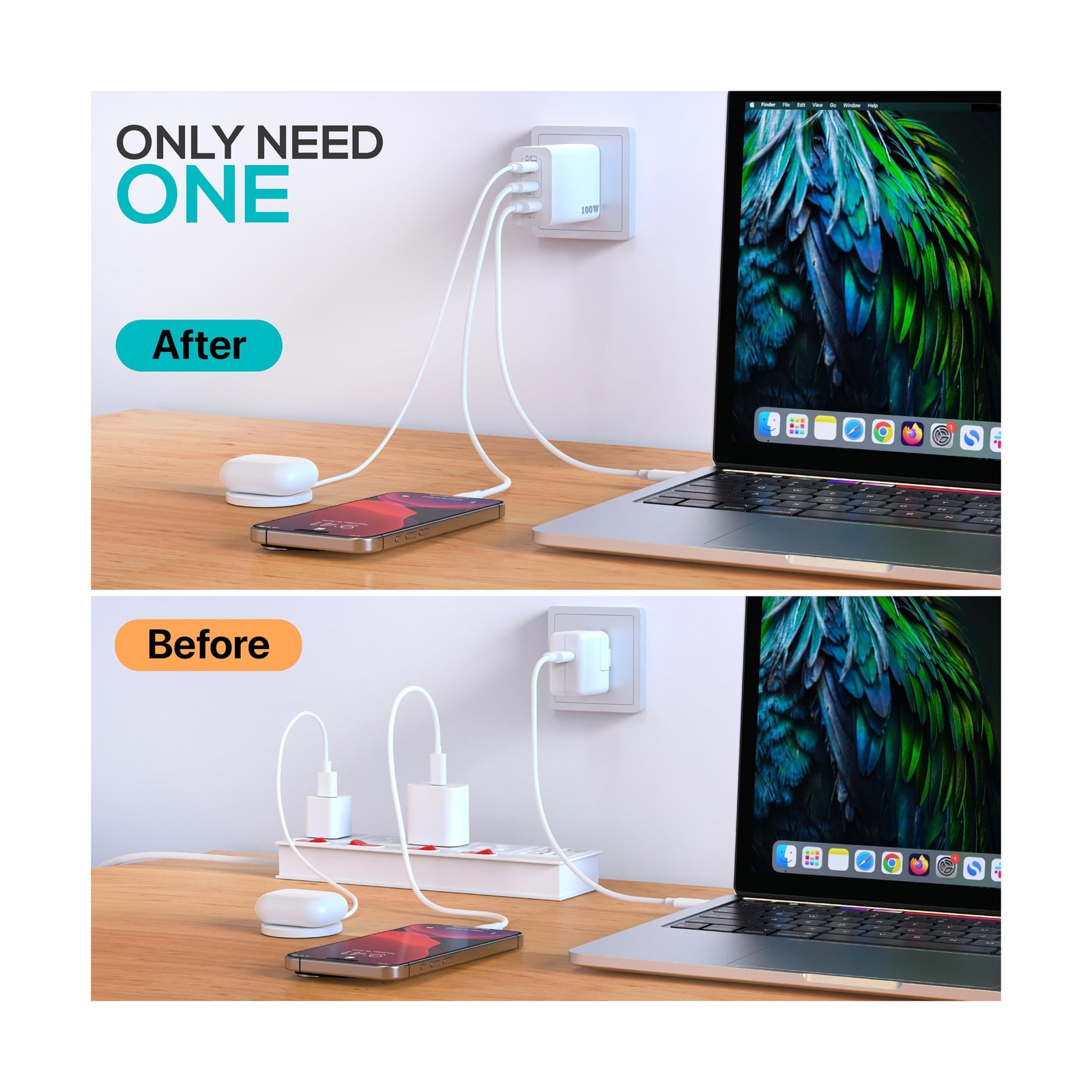 TT&C USB C Block 100W, GaN 3 Ports Wall Plug Super Fast Charging Block, PD+QC…