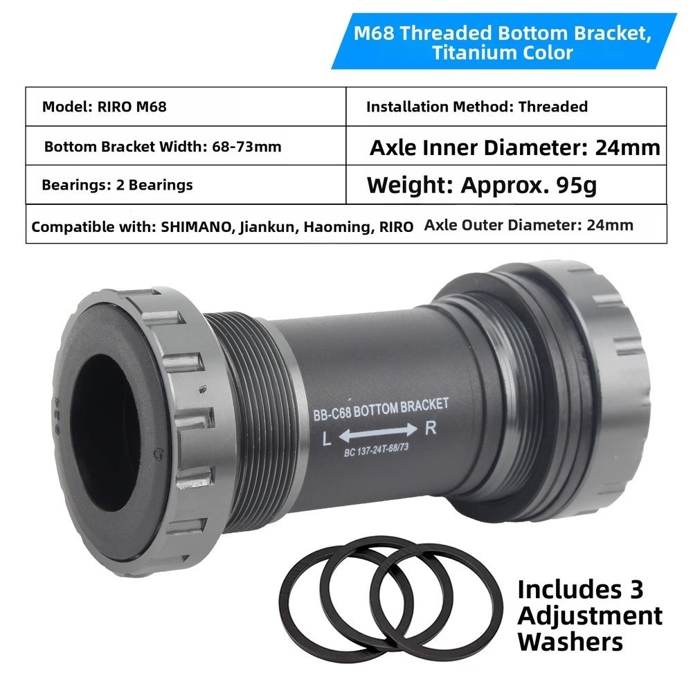 BB68 Threaded Bottom Bracket Aluminum Alloy for Bicycles with 68mm 73mm Shell