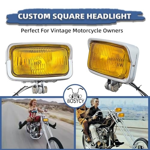 Vintage Motorcycle Headlight 6.5″x 3.5″ Upgraded LED 1025 chrome amber lens