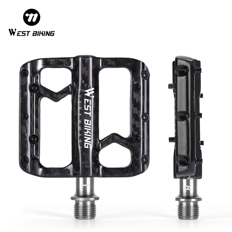 West Biking 3 Bearings Carbon Fibre Titanium Axle Bicycle Pedals Black 180g