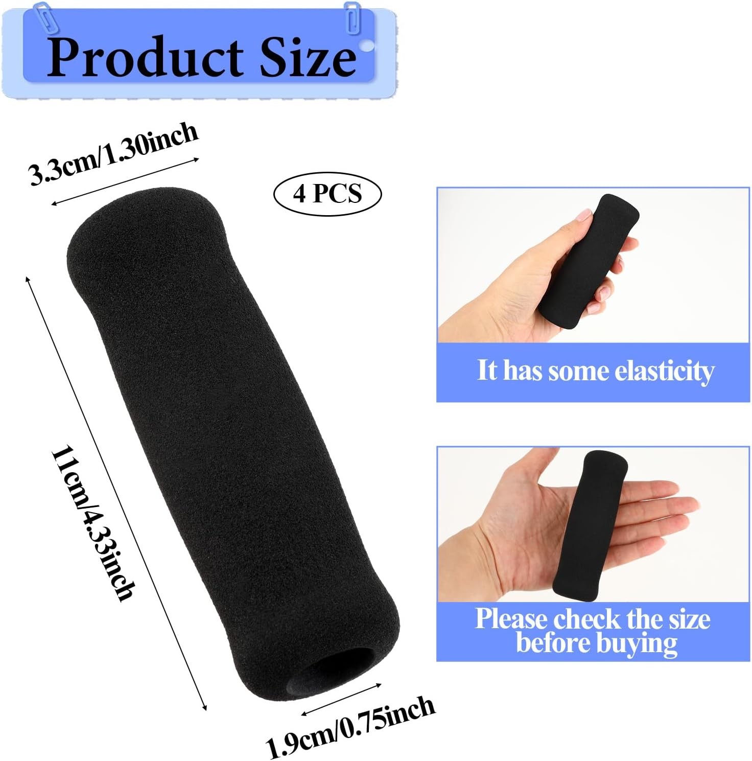 4PCS Walking Stick Handle Grips Black Nitrile Rubber 4.3in Replacement