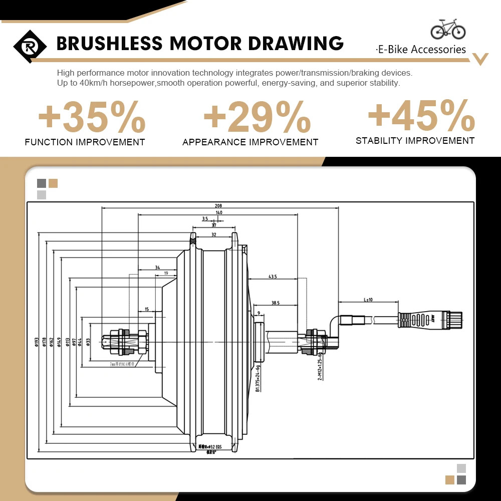 48V 1000W Electric Bike Motor REAR ROTATE Brushless Gear Hub Motor 45-55km/h