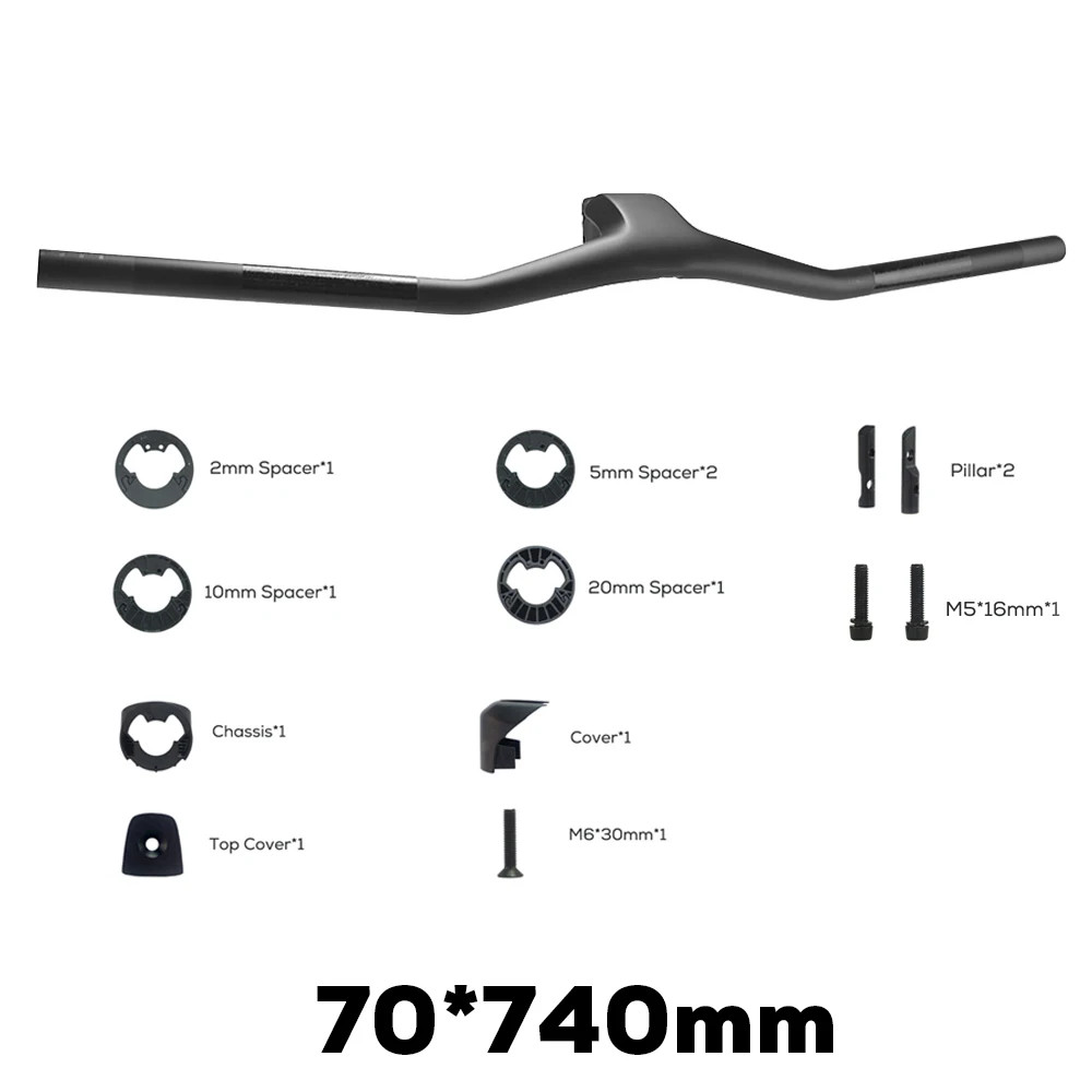 Full Carbon 740MM -40° Integrated MTB Bicycle Handlebar 70-100mm Matte Riser Bar