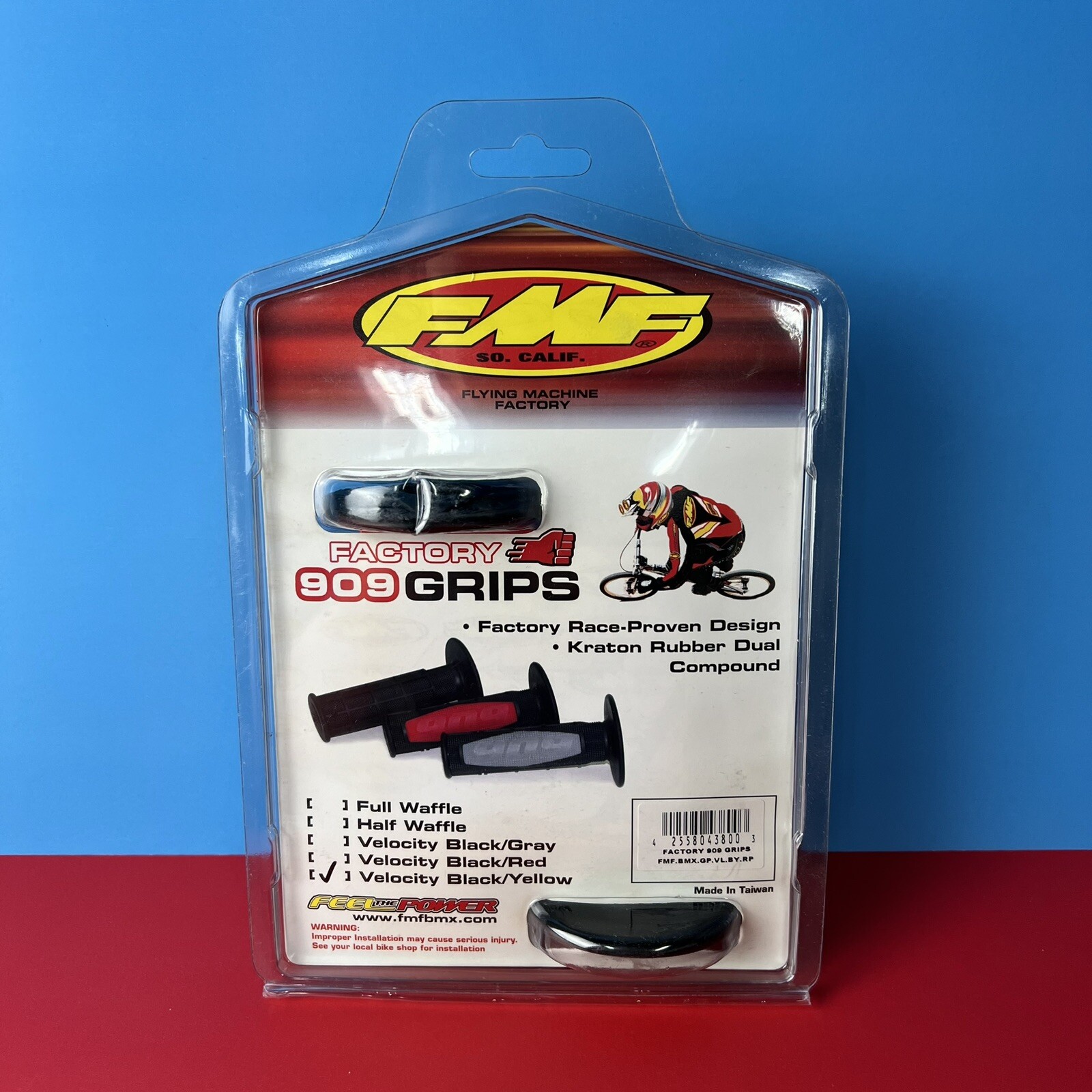 OLD SCHOOL FMF 909 BMX GRIPS VELOCITY BLACK / YELLOW VINTAGE NOS