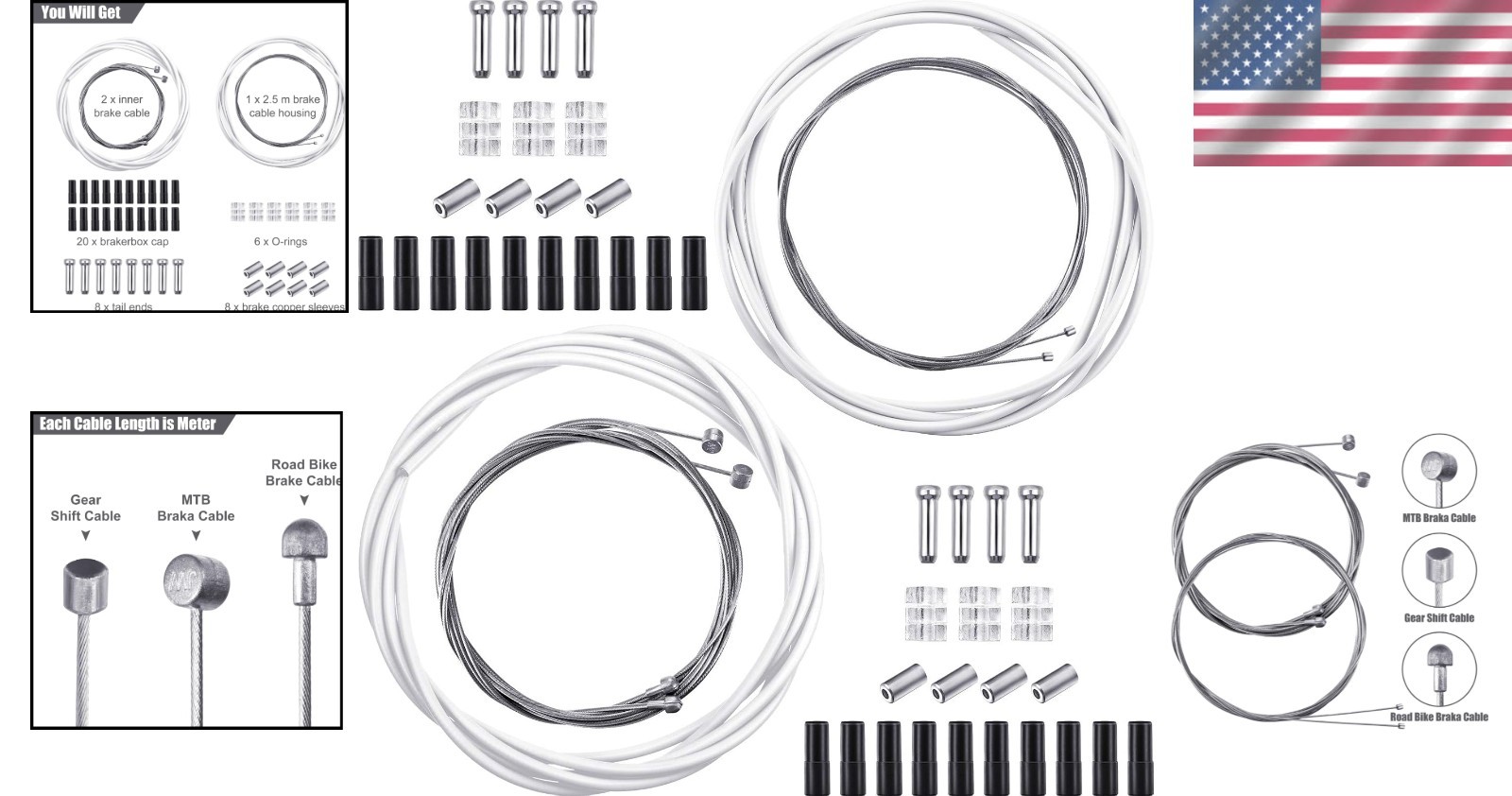 All-in-One Bike Brake Cable Set – 2.5m Cable Housing for Mountain & Road Bikes