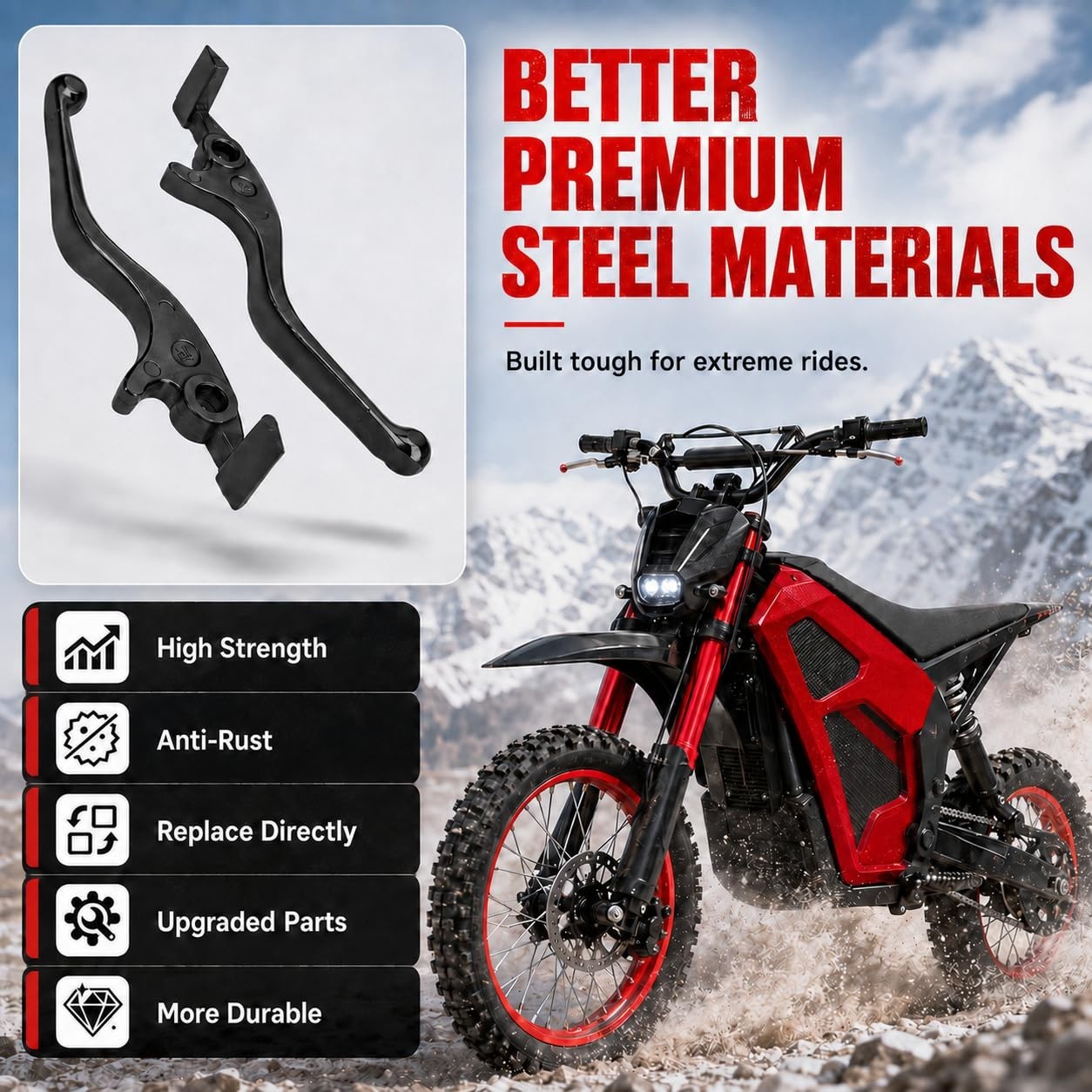 2Pcs Upgraded Brake Levers for Electric Dirt Bike, Durable Anti-Rust Clutch Hand