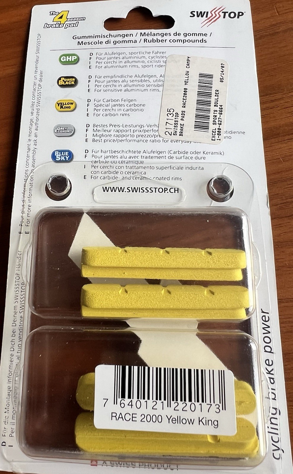 SwissStop Race 2000 (Pro) Yellow Brake Pads – Campagnolo 10 Speed/Zero Gravity