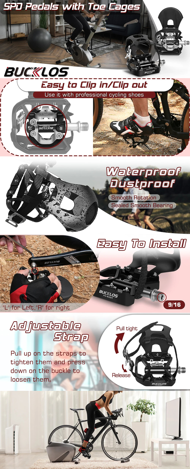 Clipless Self-locking MTB Pedal for Bike Mixed Pedals Dual Lock/Flat Pedals