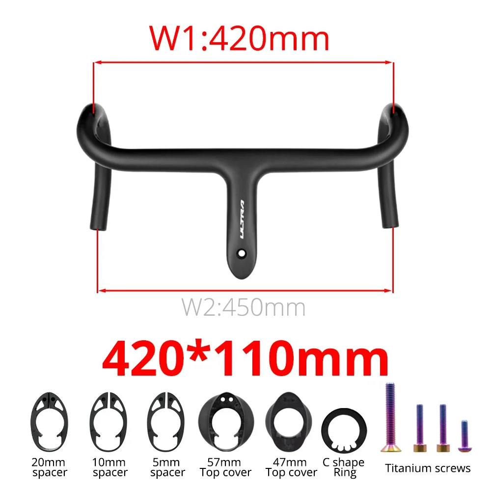 Road Bike Carbon Internal Cable Integrated Bicycle Drop Bar 360-380mm with Mount