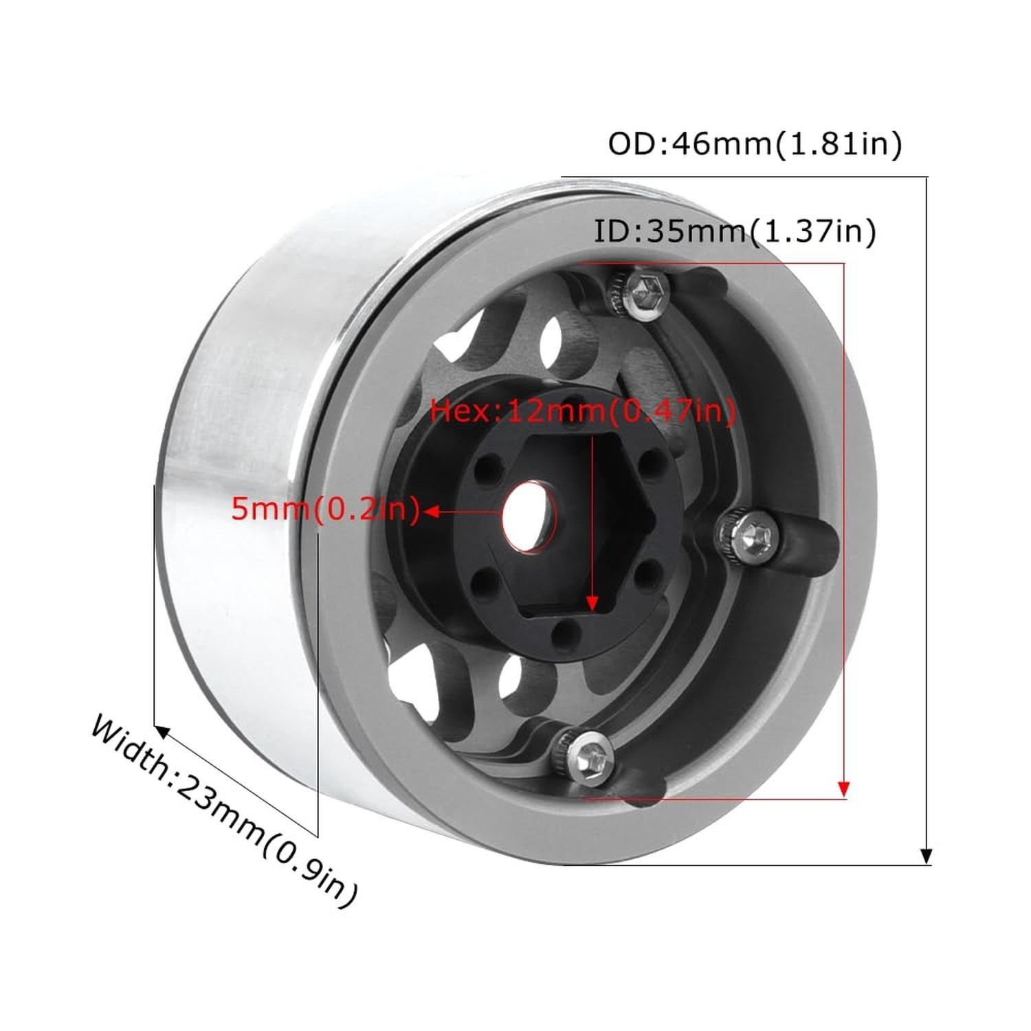 4PCS 1.55 Inch Aluminum Alloy Metal 5Spoke Beadlock Wheel Rim Hubs Replacemen…