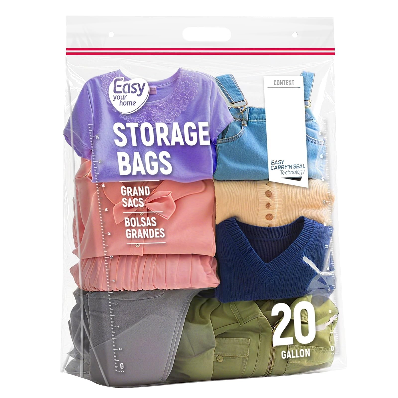 20 Gallon Jumbo Zipper Lock Plastic Bags with Handle and bottom,24″ x 31″+7″,…