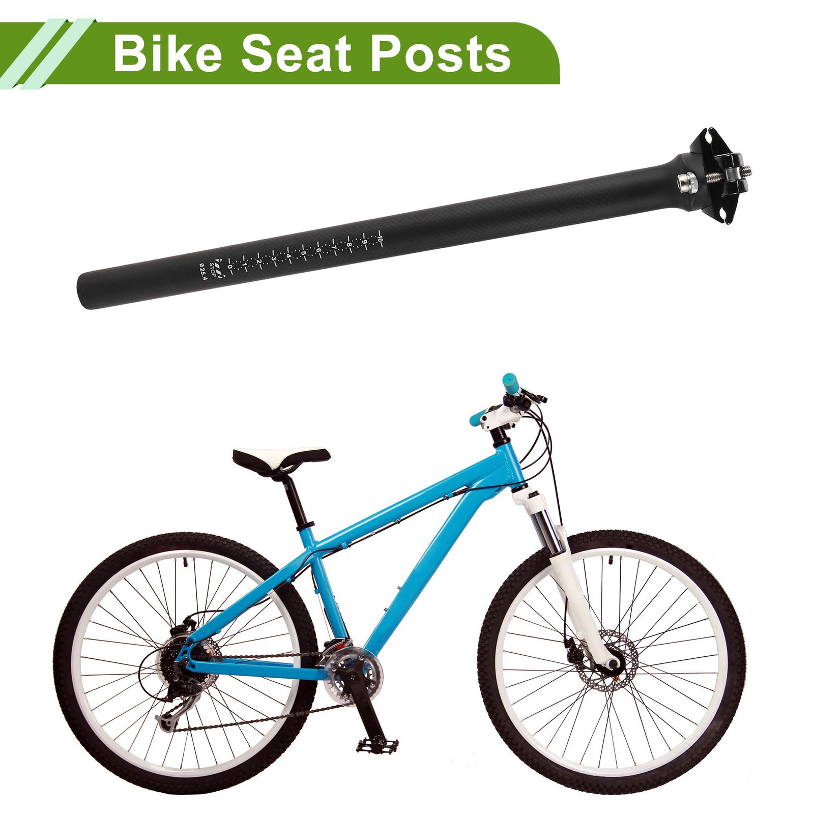 Universal Piece of 1 25.4x350mm Carbon Fiber Pattern Matte Black Bike Seat Posts