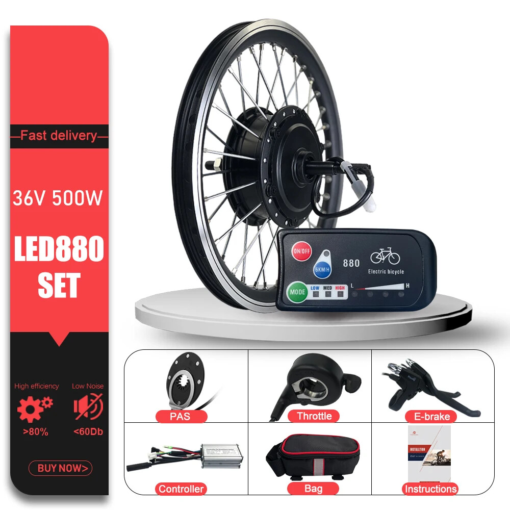 36V 48V 500W MTB E-bike Conversion Kit Rear Rotate Hub Motor Wheel 16-29in 700C