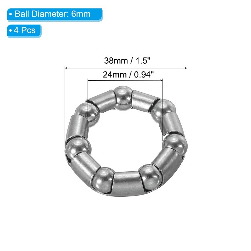 4 Pack Bicycle Bearings Bike Ball Crank Bearing 38mm x 7 Balls Silver