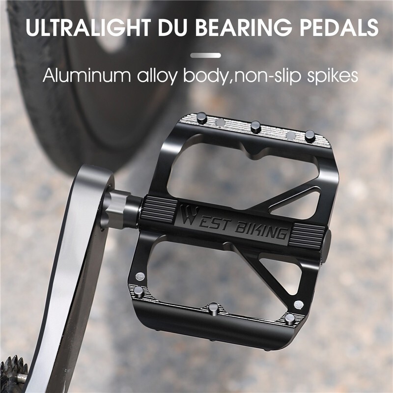 WEST BIKING Bicycle Flat Pedals Ultralight Aluminum DU Bearing MTB Bike Pedals