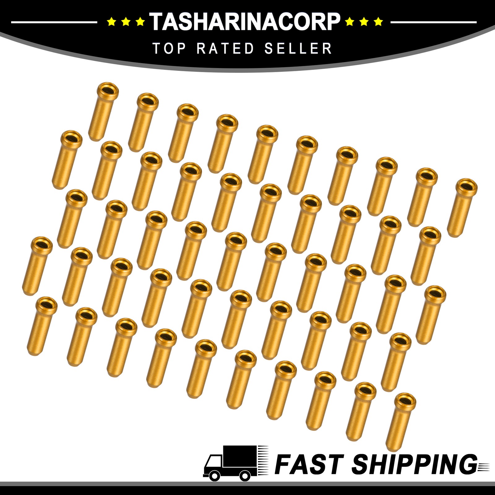 50 Pcs Bicycle Shifter Brake Gear Inner Cable Cap End Tips Crimps Gold Tone