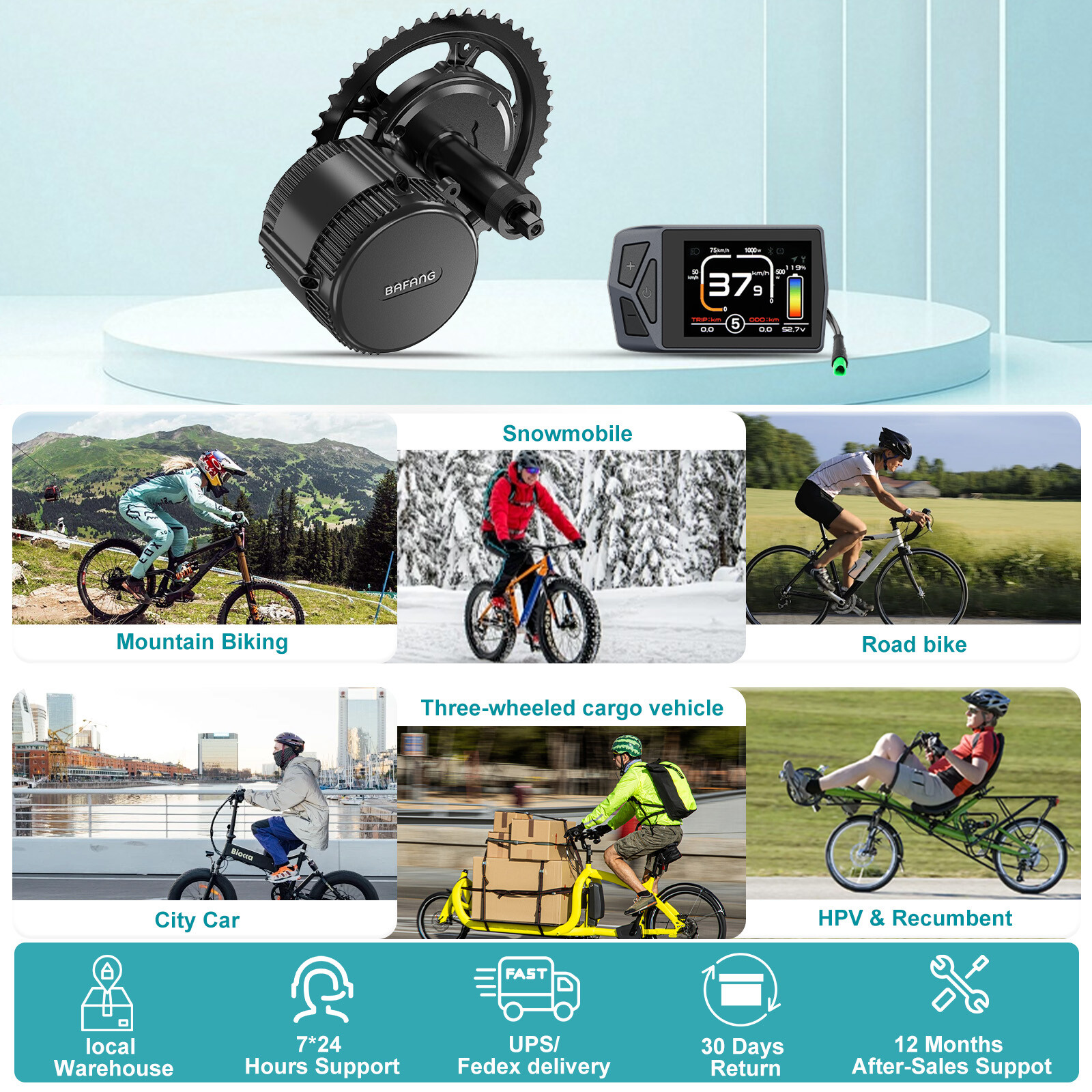 48V 750W Mid Drive Motor 68-100mm Bafang eBike Conversion Kit Powerful DIY Kits
