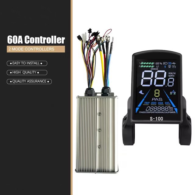 E-Bike 48V-72V 1000W-3000W 60A Dual Mode Sine Wave Controller w/ Display SM Plug