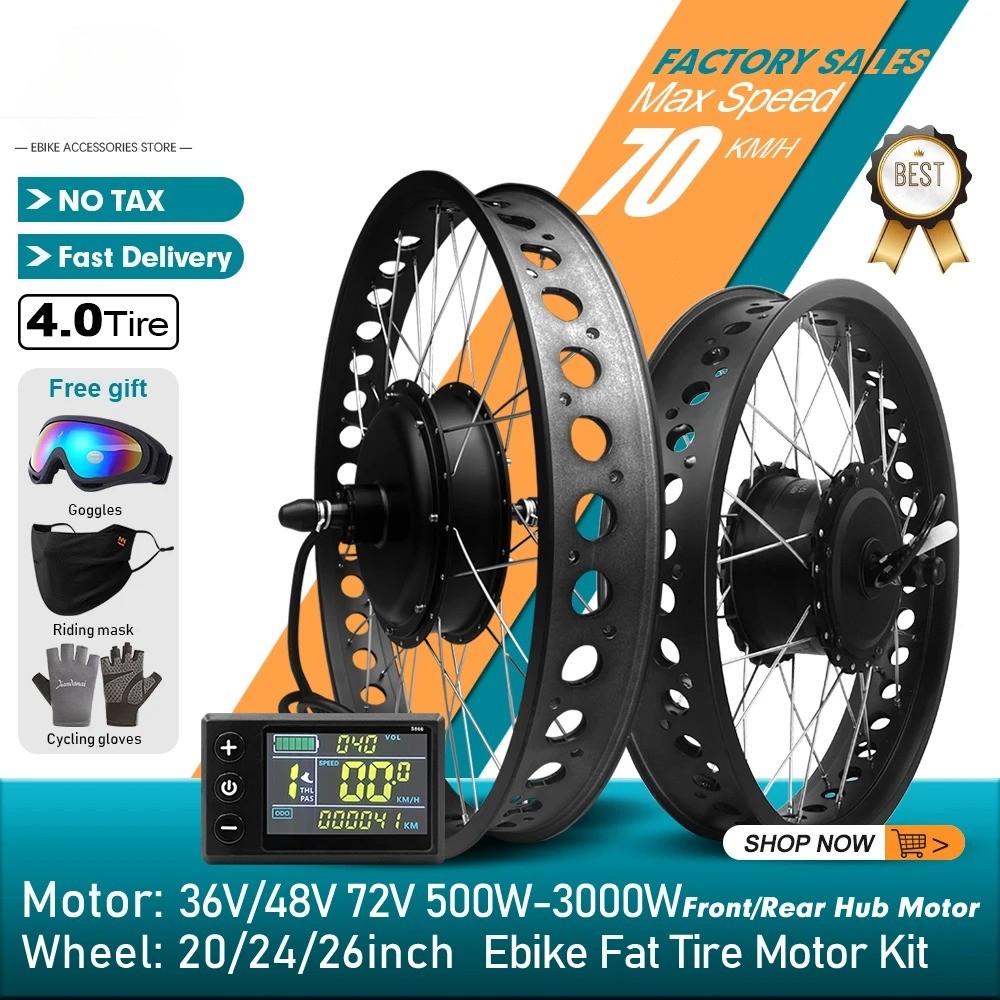Ebike Fat Tire 48V 2000W 3000W 4.0 Hub Motor Wheel Snow Conversion Kit 20 24 26″