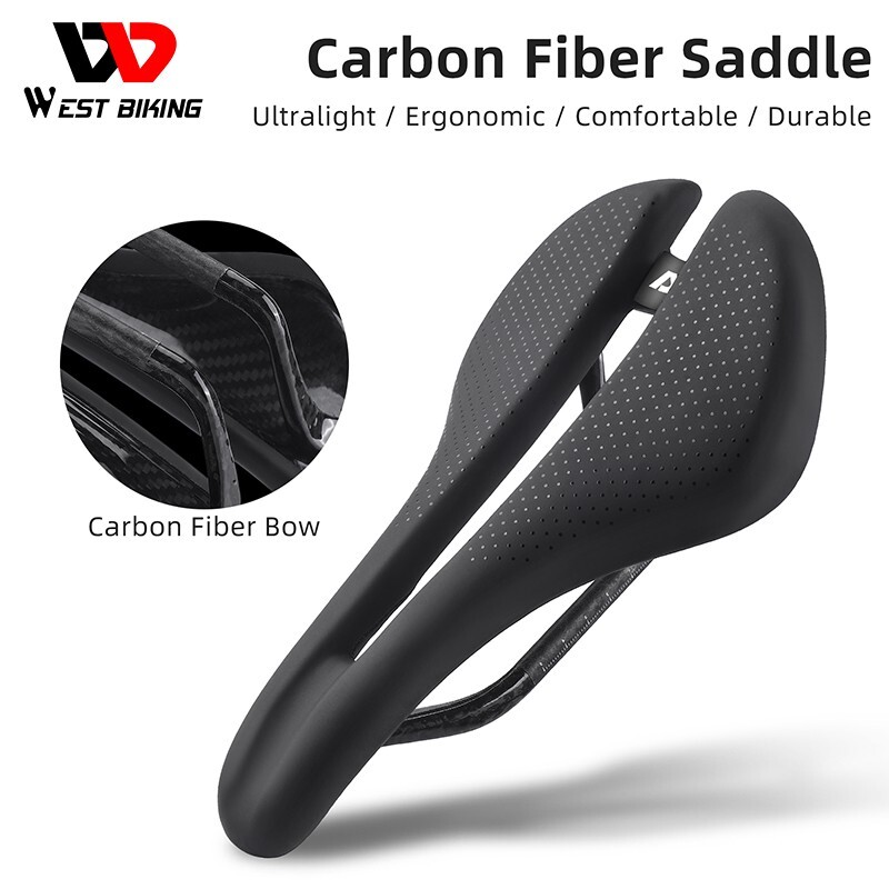 WEST BIKING Carbon Fiber Bicycle Saddle Hollow Short Nose Road Bike Seat Saddle
