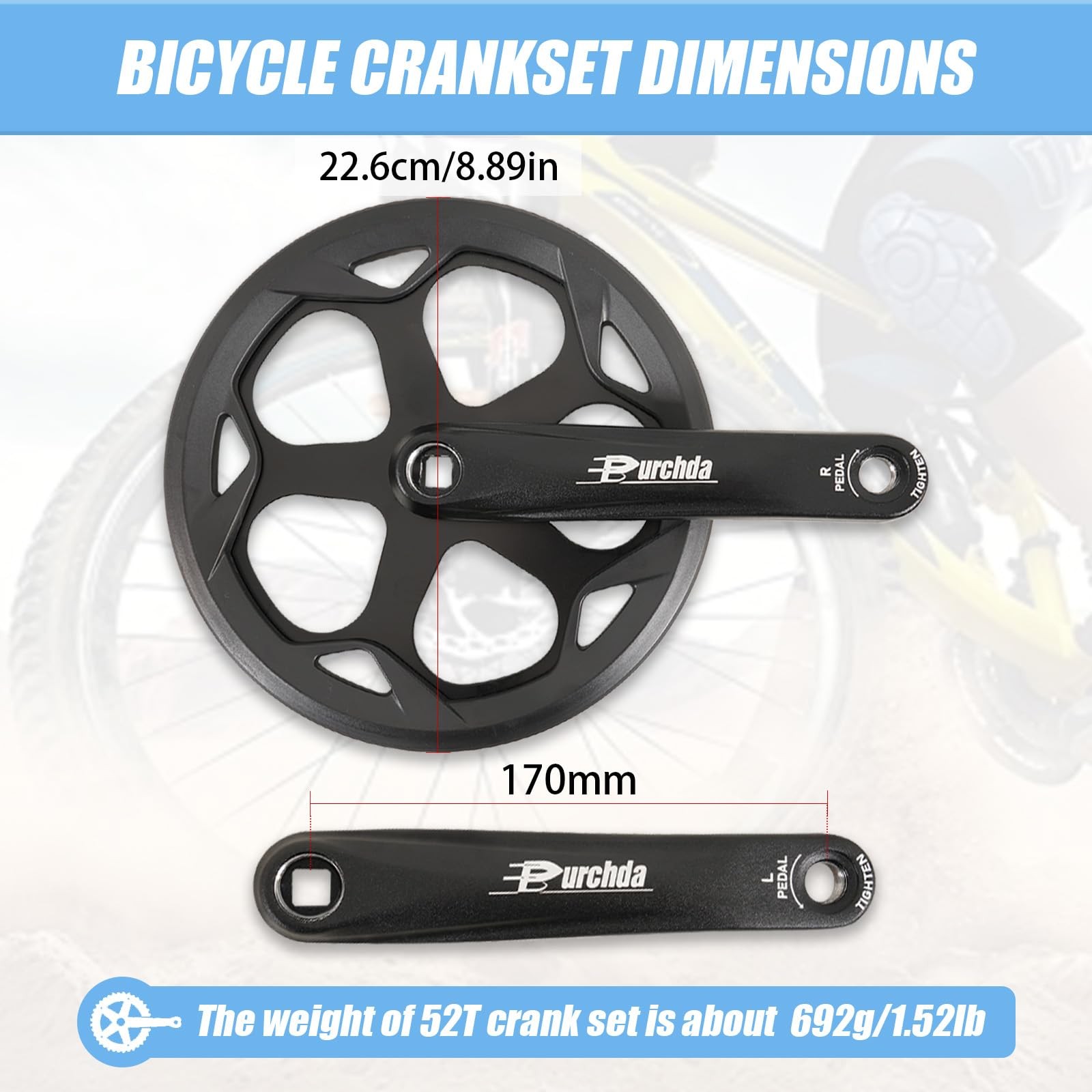 CMTOTWO Ebike Crankset 52T 170mm