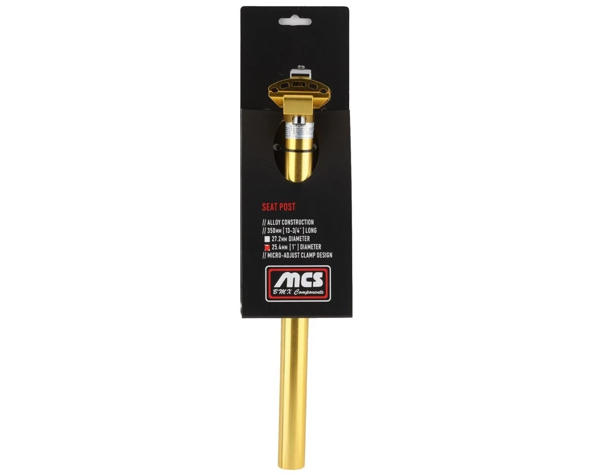 MCS Alloy Micro Adjust 25.4mm x 350mm Seat Post ALL GOLD
