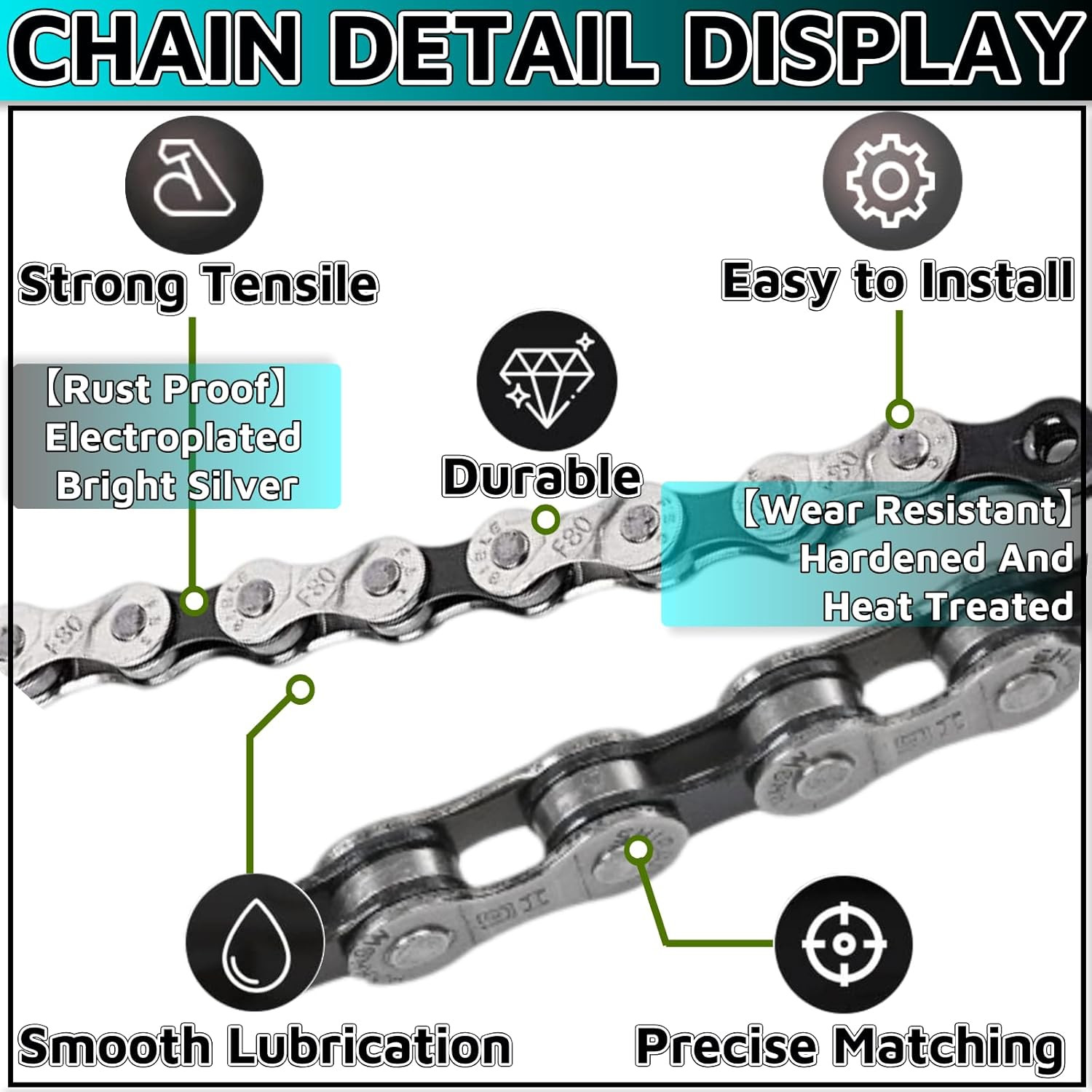 6/7/8 Speed Bicycle Chain 1/2″ X 3/32″ 116 Links Chain BMX Chain 7 Speed Bike Ch