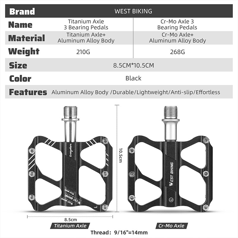 WEST BIKING Ultralight Titanium Bicycle Pedals Road Bike Flat Pedals 3 Bearings