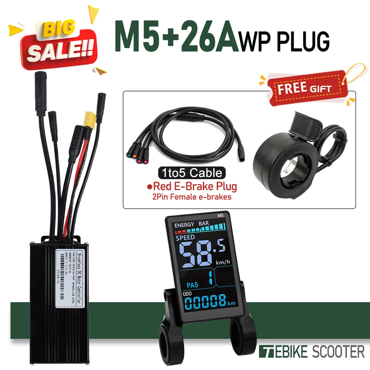 E-bicycle Sine Wave 3 Mode Controller Set 17A 26A 30A 40A with Color M5 Display