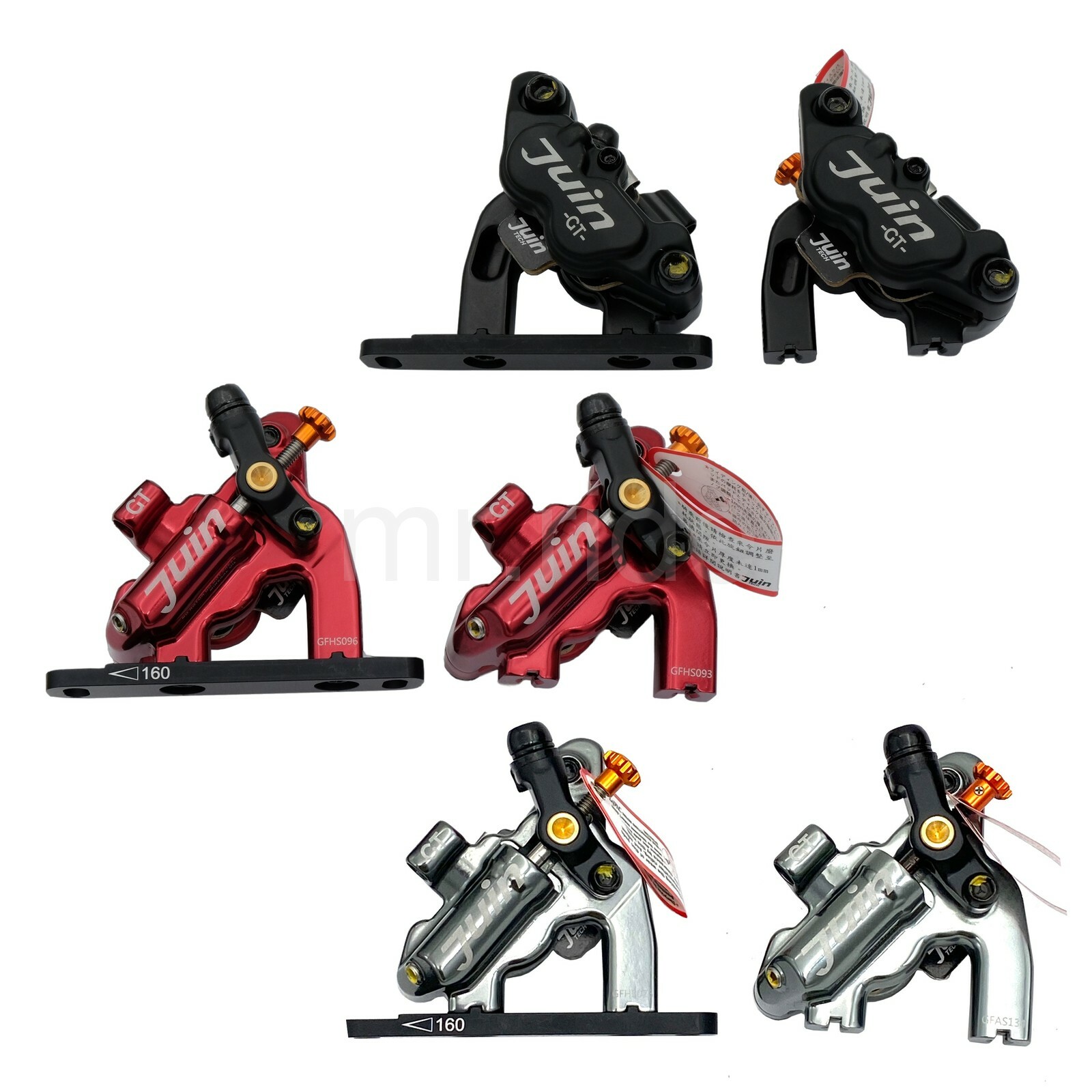 JUIN GT-F 4 Piston F-Mount Light Hydraulic Disc Brake Caliper set Black/Red/Gray