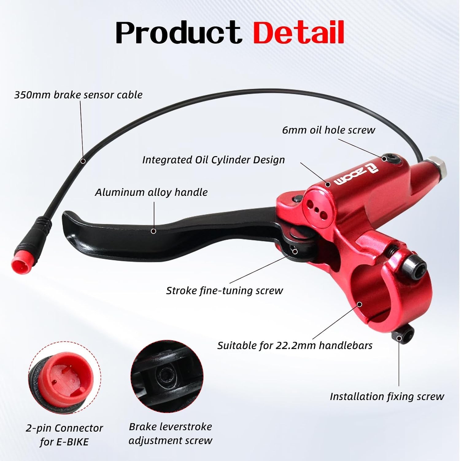 Bike Hydraulic Brake Set 4-Pistons Zoom HB876E E-Bike Mountain Road Red