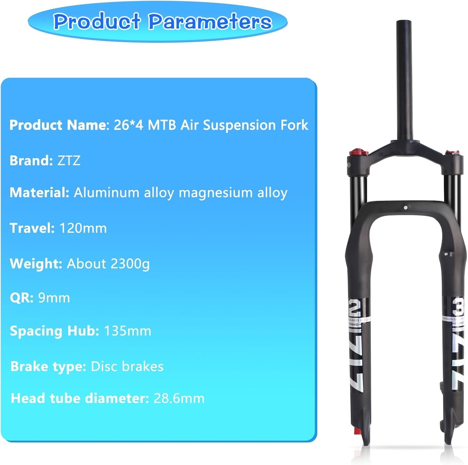 ZTZ 26″ Fat Tire MTB Air Suspension Fork, for Snow Beach XC Mountain Bike – HOT