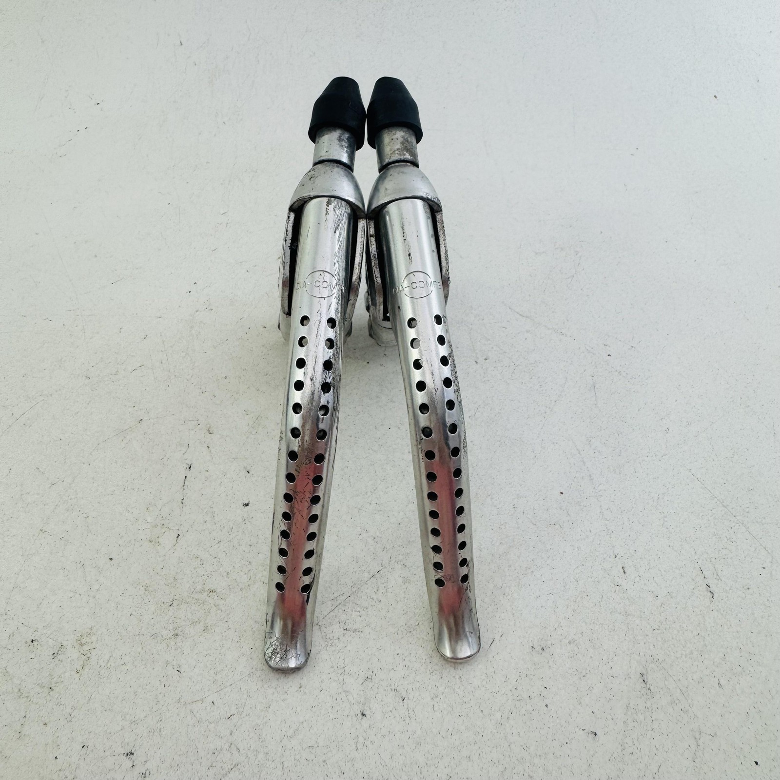 Vintage Dia-Compe Brake Levers Pair 4-Finger Drilled Flat Bar Silver Bike A98